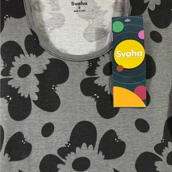 Women’s Svaha Small Halloween gray with black bats print dress NWT 100% cotton - Picture 2 of 6